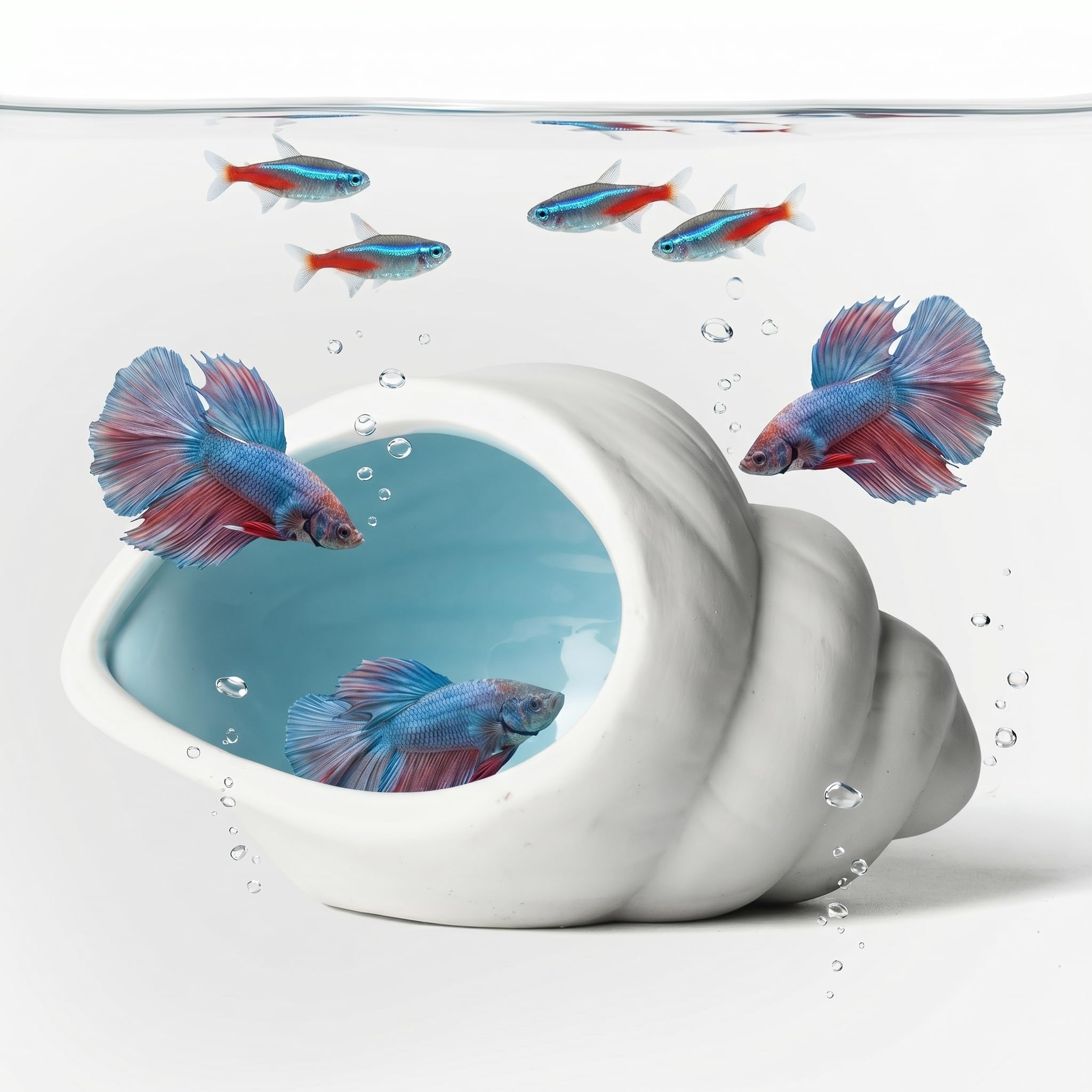Ceramic Aquarium Cave For Betta Fish Tank Decor, White Conch Shell Hideout, Smooth Glaze Fish Tank Accessories & Decorations For Betta Fish, Shrimp, Pleco photo 1