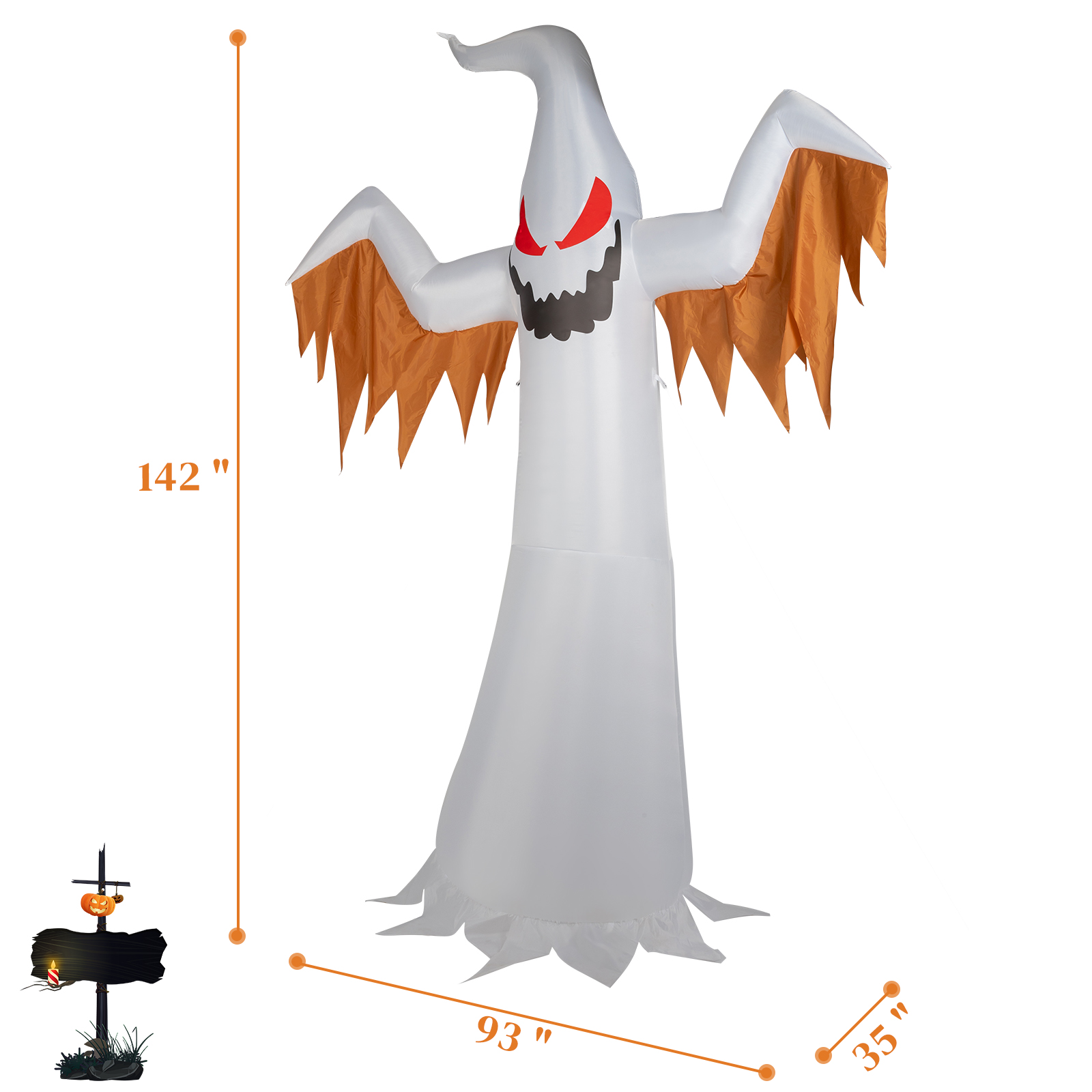 Replace 50904039 12ft 4pcs LED Lights Giant Scary Ghost Flames And Flashing Red Eyes Inflatable Halloween Decoration photo 2