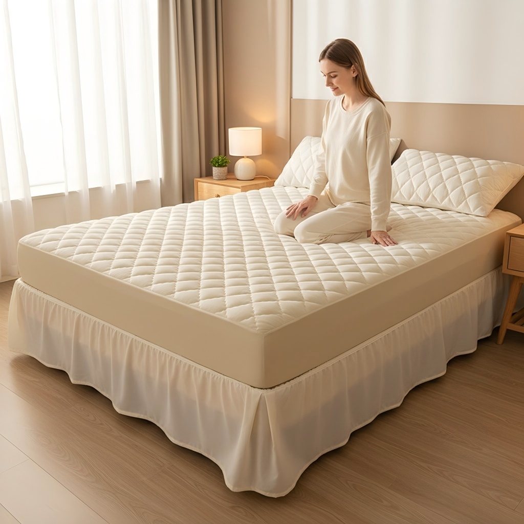 1PC Elastic Fitted Sheet, Quilted Mattress Cover, All Season Bedroom Bedding photo 1