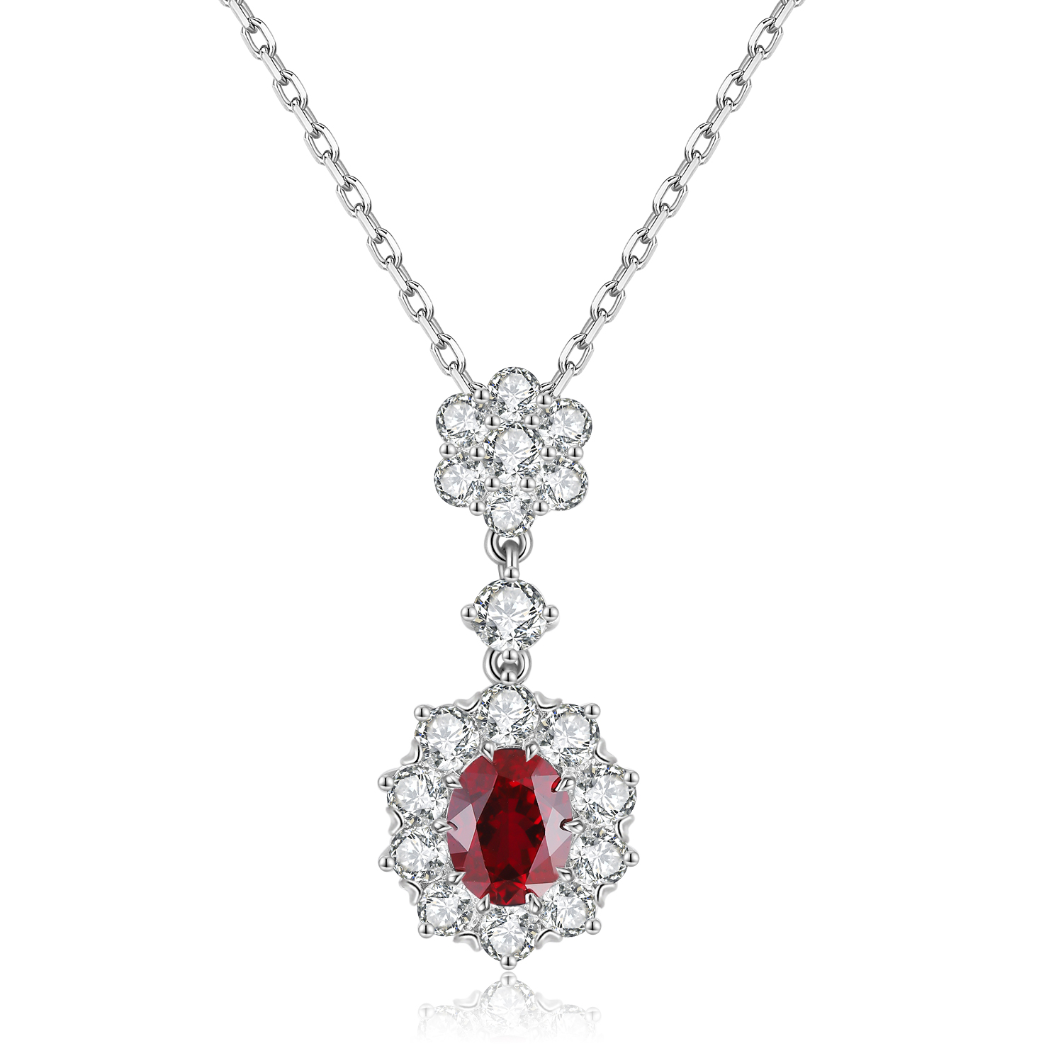 S925 Silver 6.3g Lab-Created Gemstone Necklace, 9x7mm Pendant, 5 Colors, 40&5cm photo 1