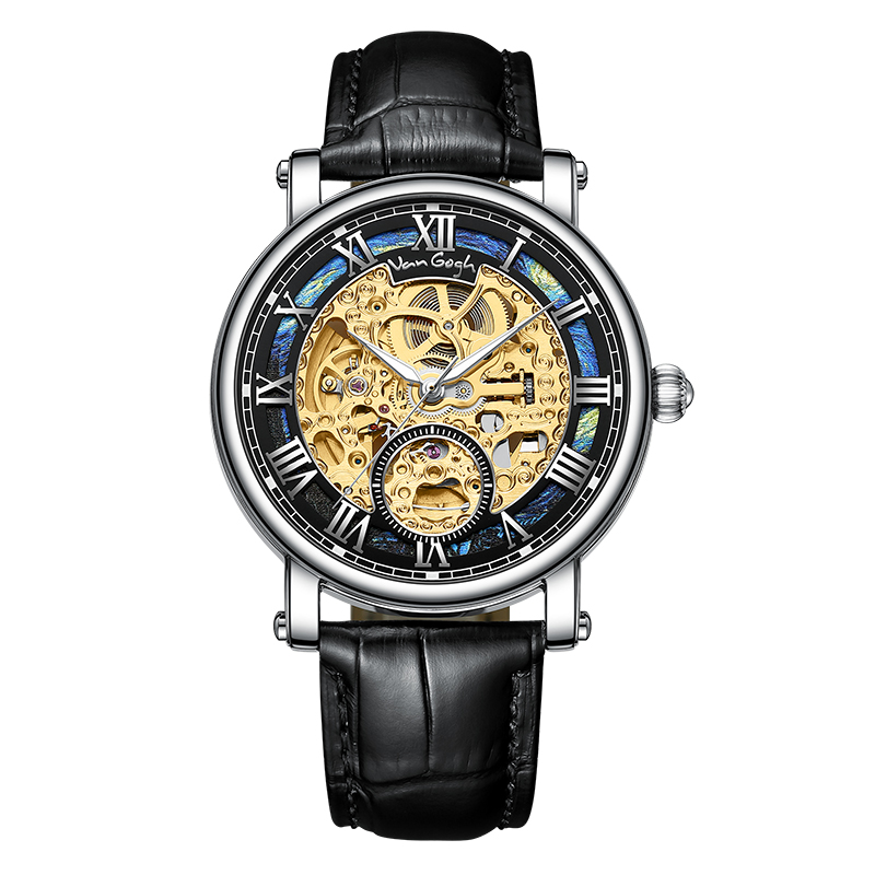 VAN GOGH Starry Night Series Blue Dial Skeleton Mechanical Movement Watch Daily Waterproof Starry Night photo 6