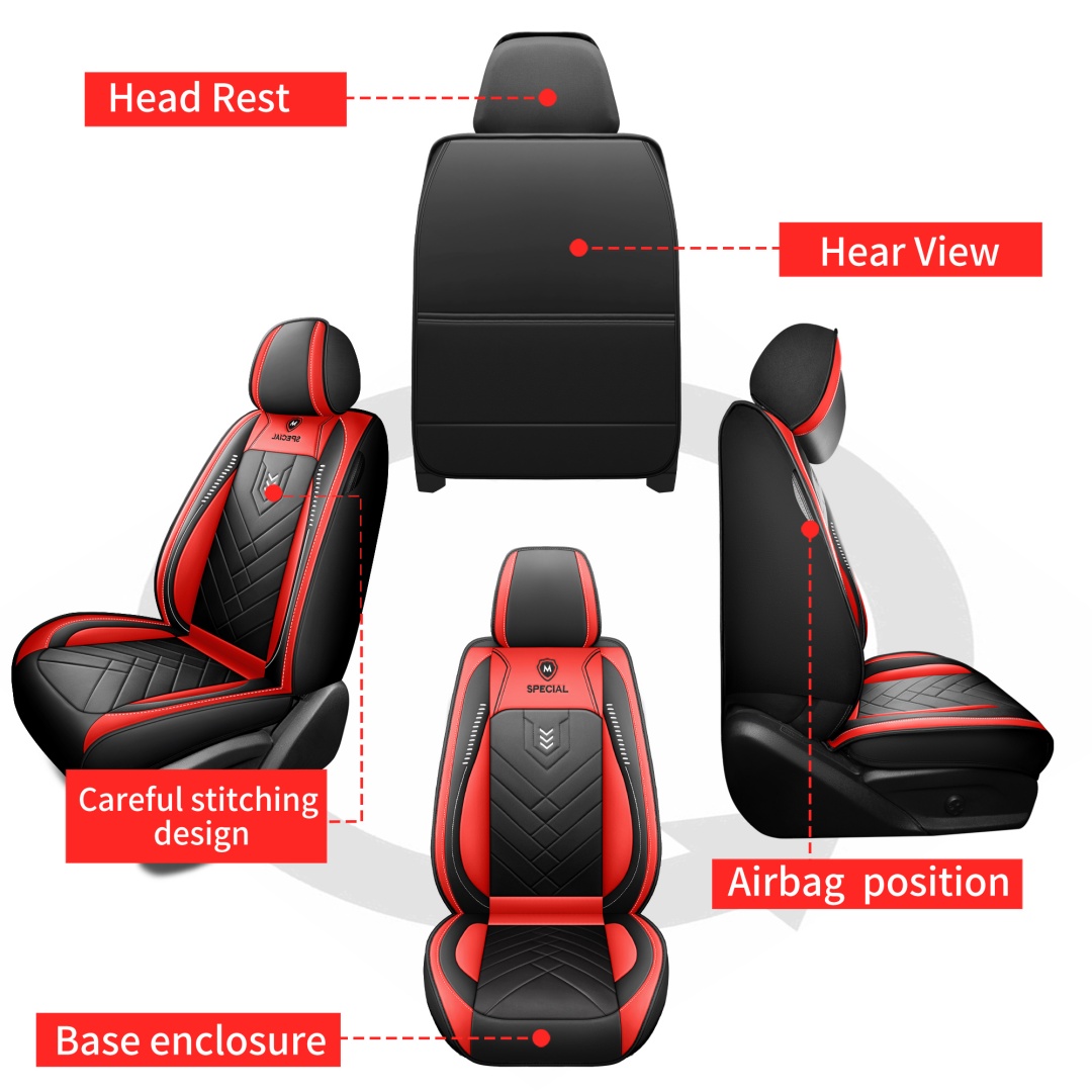 Sport Rocket Design Racing Car Seat Covers Red Black PU Leather Full 5-Seat Set Breathable Wearproof Universal Automotive Seat Cushion Protectors photo 2