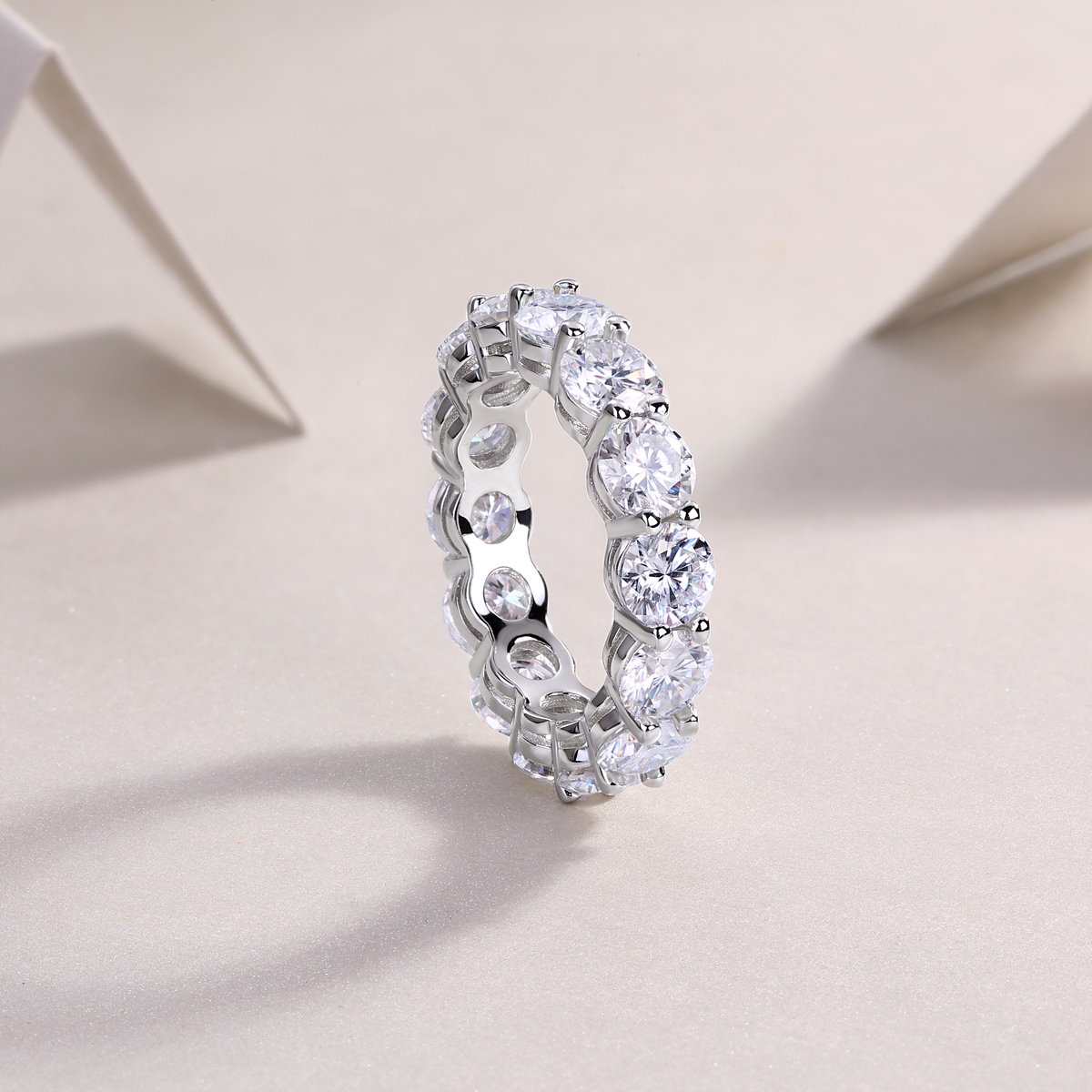 S925 Silver 3.5g Platinum Plated Moissanite Eternity Ring, 5.0mm 13pcs D VVS1 Band, GRA Certified US 5-9 photo 7