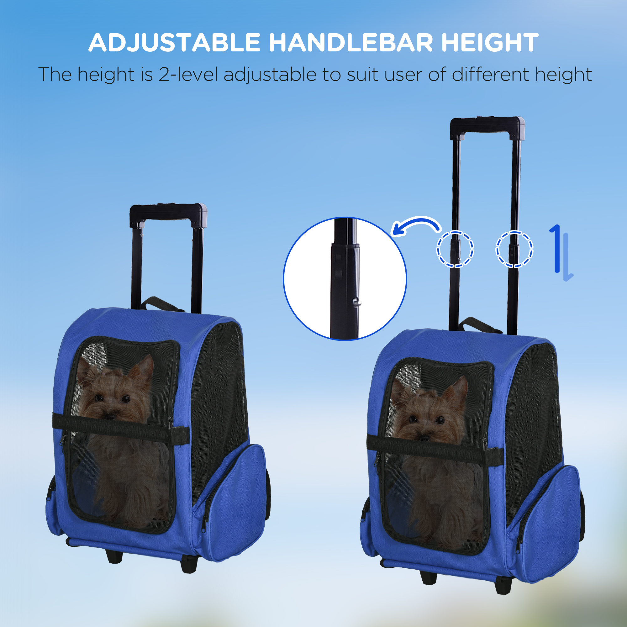 2 In 1 Pet Carrier Trolley And Backpack With Extendable Handle And Wheels Lightweight Oxford Travel Bag For Dogs Cats photo 4