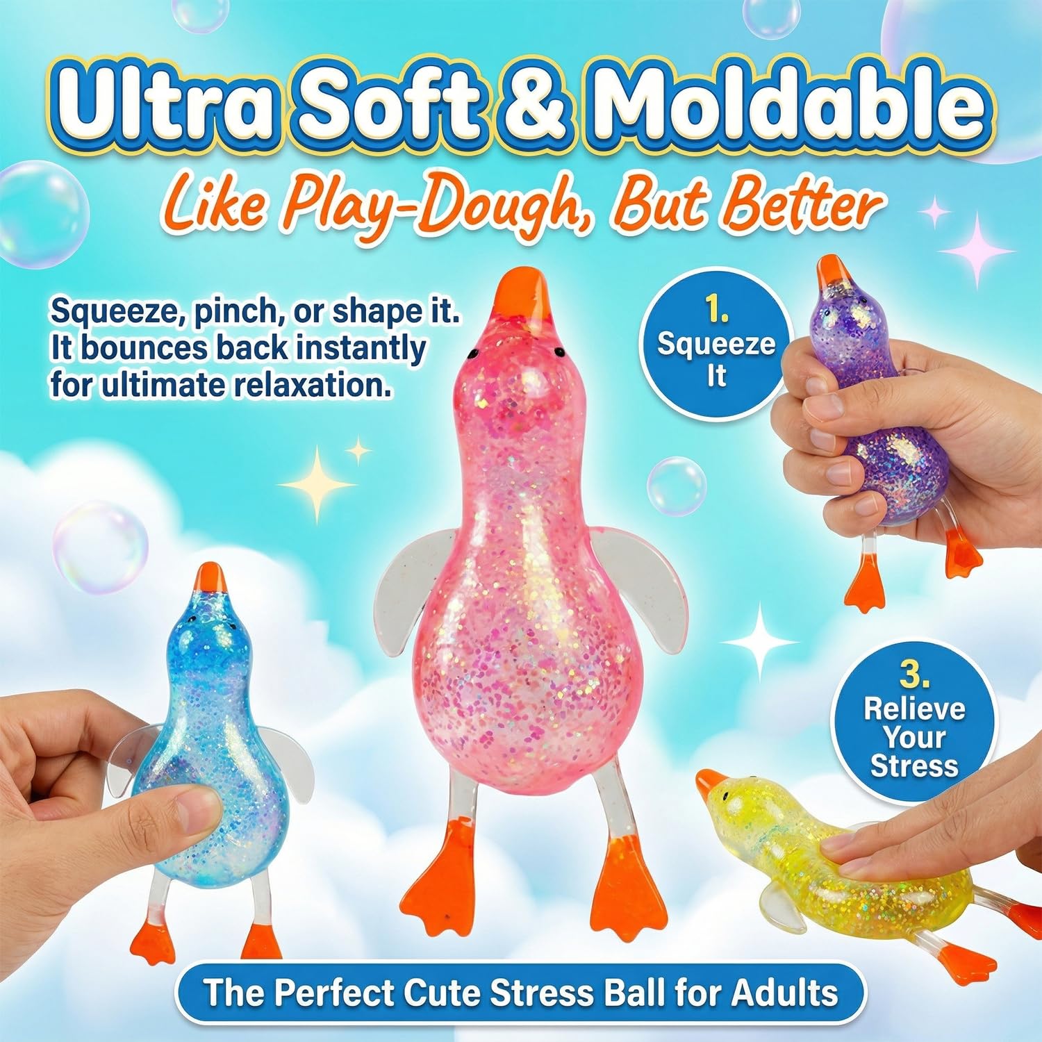 Cute Duck Squishy Sugar Stress Ball,Soft Duck Stress Relief Sugar Ball Toys And Moldable Slow Rise Relaxing Sensory Fidget Stress For Anxiety Relief photo 8