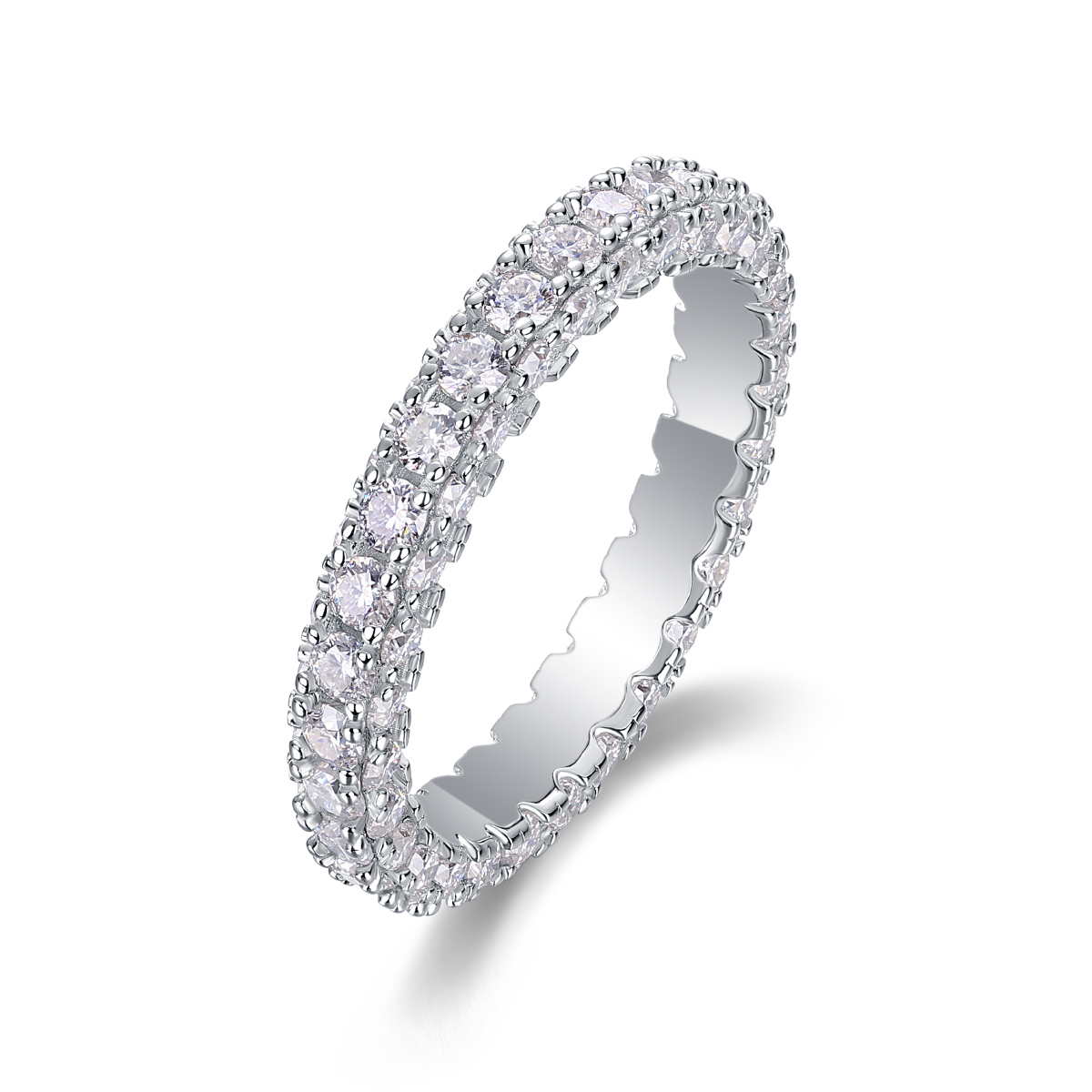 S925 Silver 2.2g Platinum Plated Moissanite Ring, 3.4mm 87pcs D VVS1 Pave Band, GRA Certified US 5-9 photo 1