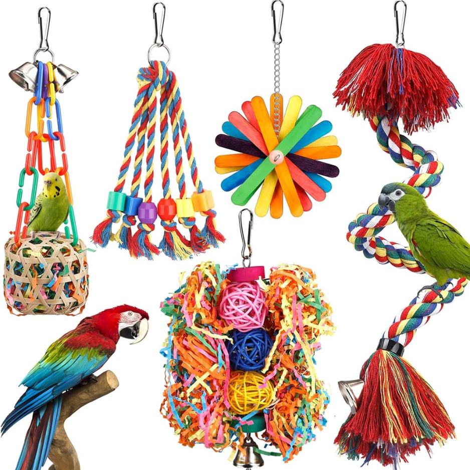 Bird Rope Perch Toy With Bell, Colorful Chew & Foraging Toy For Parrots photo 1