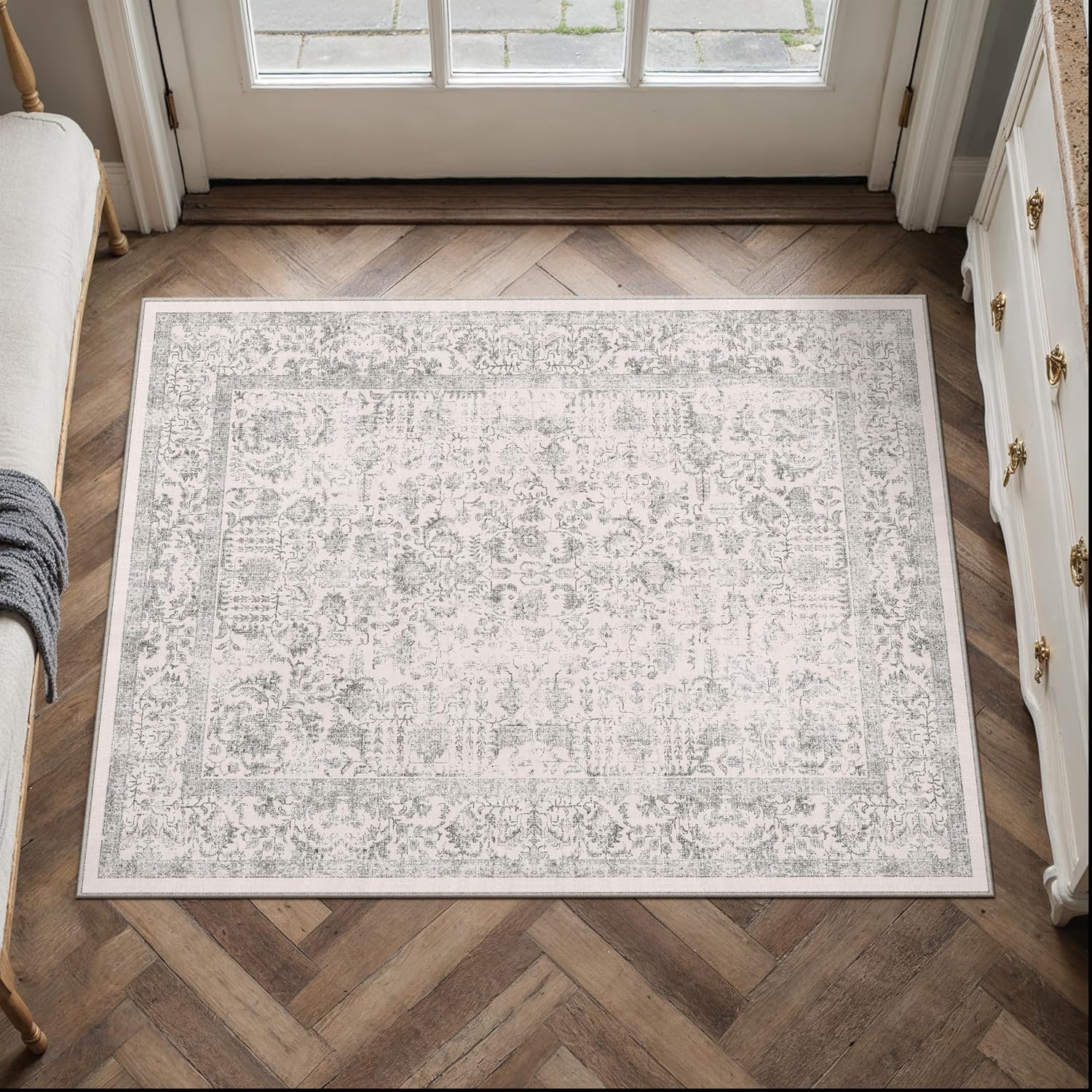 Grey Vintage Area Rug 2x3 Ft, Washable Small Entryway Carpet For Bedroom, Living Room, Hallway And Home Decor photo 1