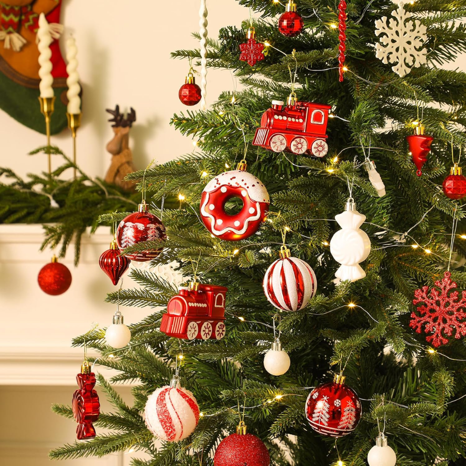 82pcs Christmas Balls Ornaments Set, Shatterproof Plastic Decor Delightful Classic Gift Set For Xmas Tree Holiday Wedding Party Decorations photo 2