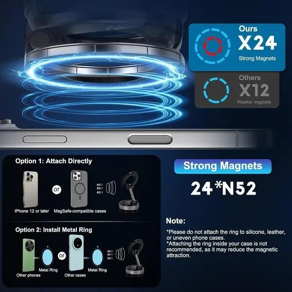 Magnetic Car Phone Holder With Strong Vacuum Suction Cup, Foldable Dashboard Mount, Compatible With All Smartphones And Vehicles photo 8