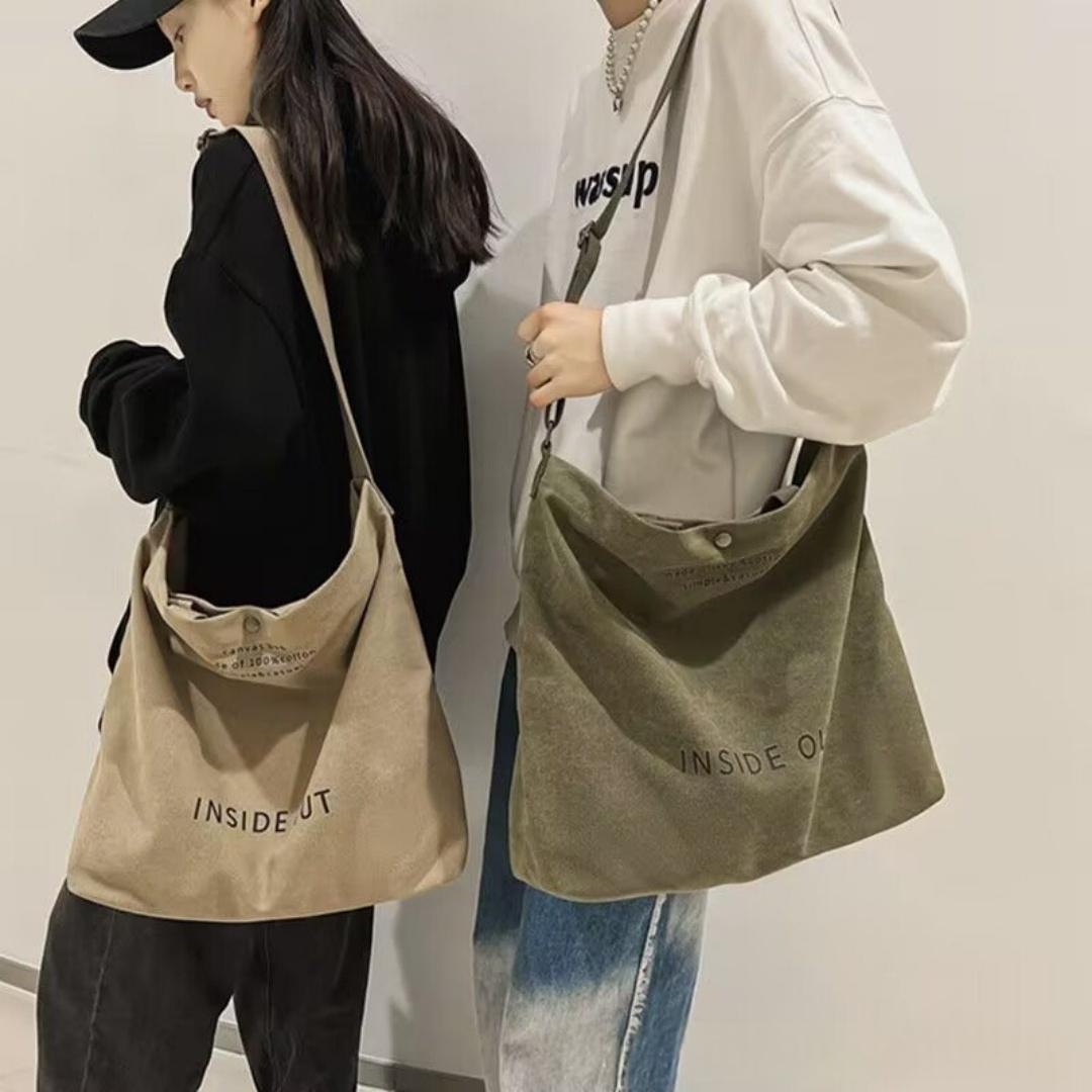 Thick Canvas Large Capacity Lightweight Tote Bag Retro Diagonal Cross Canvas Bag - Green Out photo 2