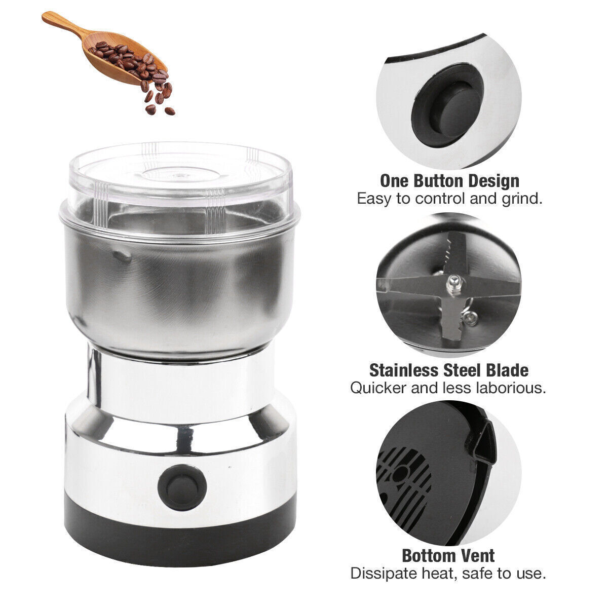 Electric Coffee Grinder Grinding Milling Nut Bean Spice Matte Blade Blender UK photo 8