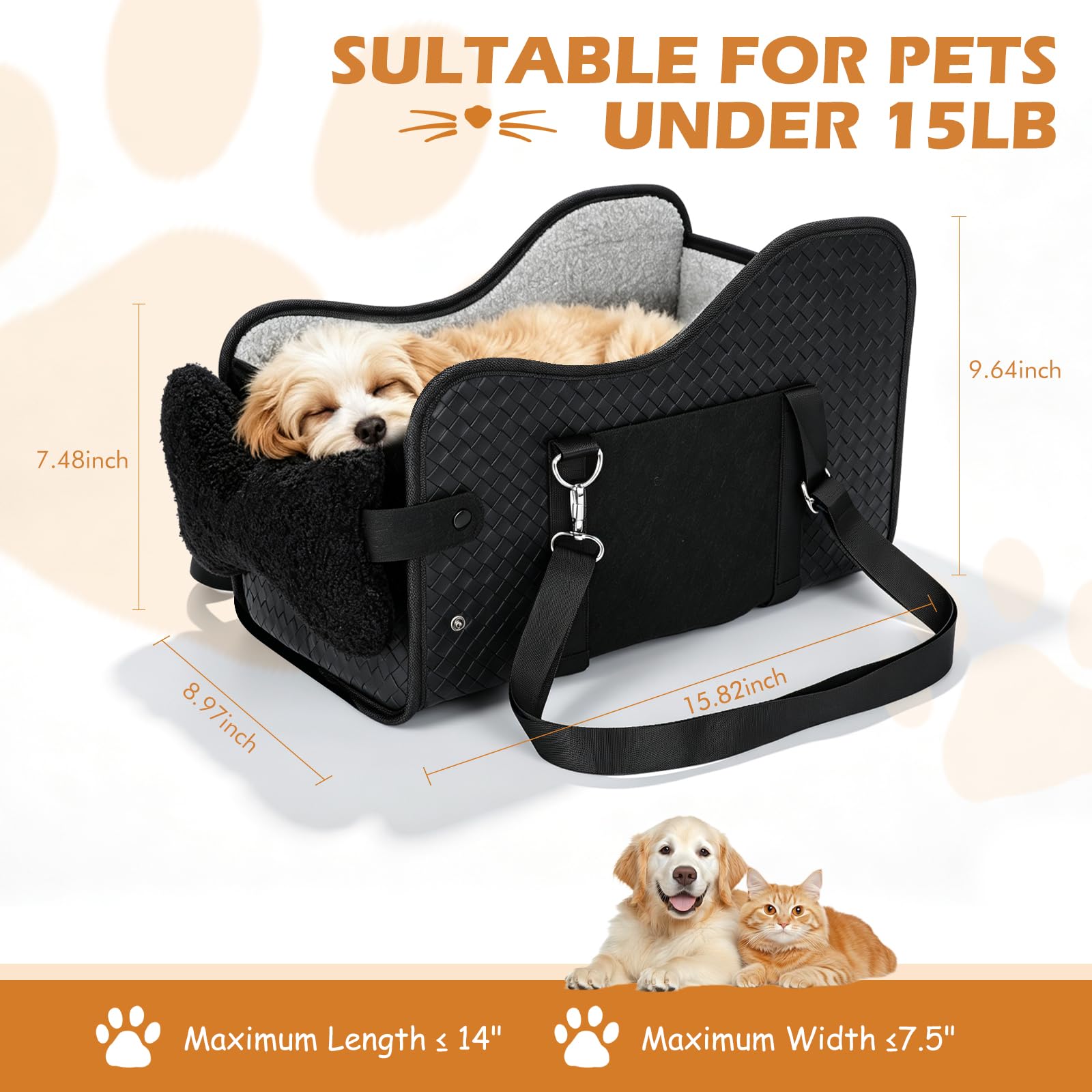 Center Console Dog Car Seat For Small Dogs, Dog Booster Seat To 15lbs Portable Puppy Car Seat With Adjustable Straps, Storage Pocket, Anti-Collapse, Washable Reversible Seat Cushion Black photo 2