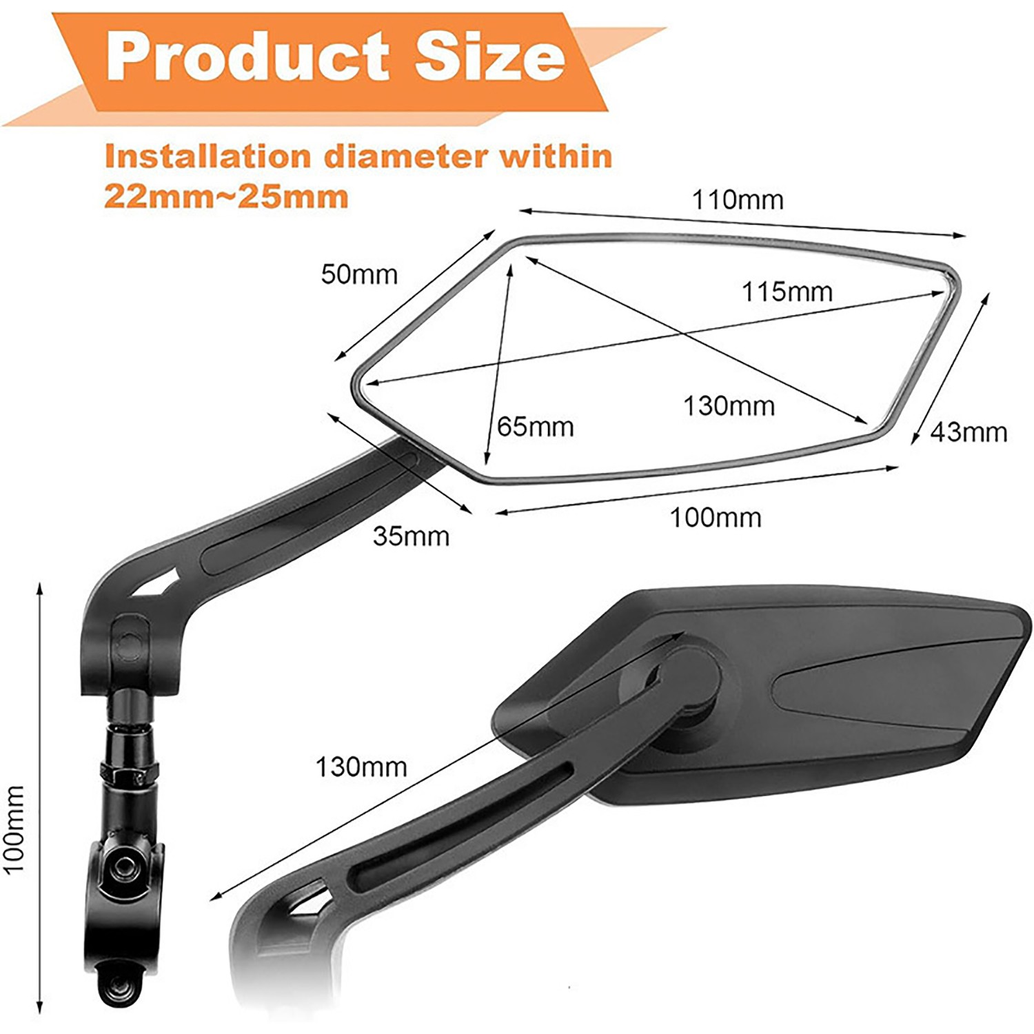 Bike Mirrors E-Bike Rearview Mirrors 1 Pair Right And Left MTB City Bicycle Mirrors Handlebar Rearview Mirror photo 4