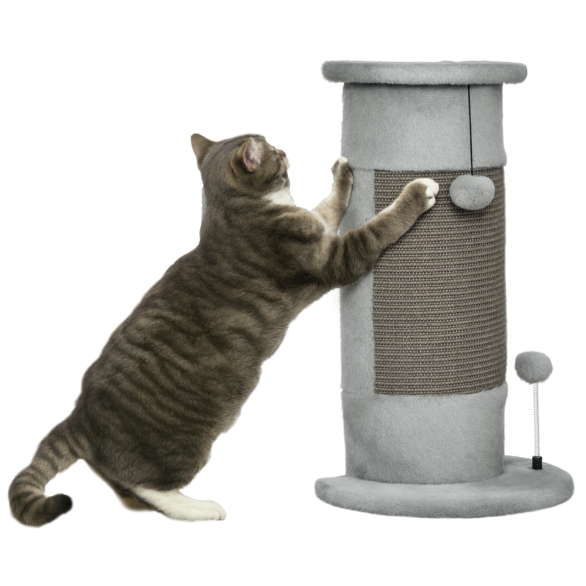 58cm Cat Scratching Post, With Covered Plush, Play Balls, For Corner Walls - Grey photo 6