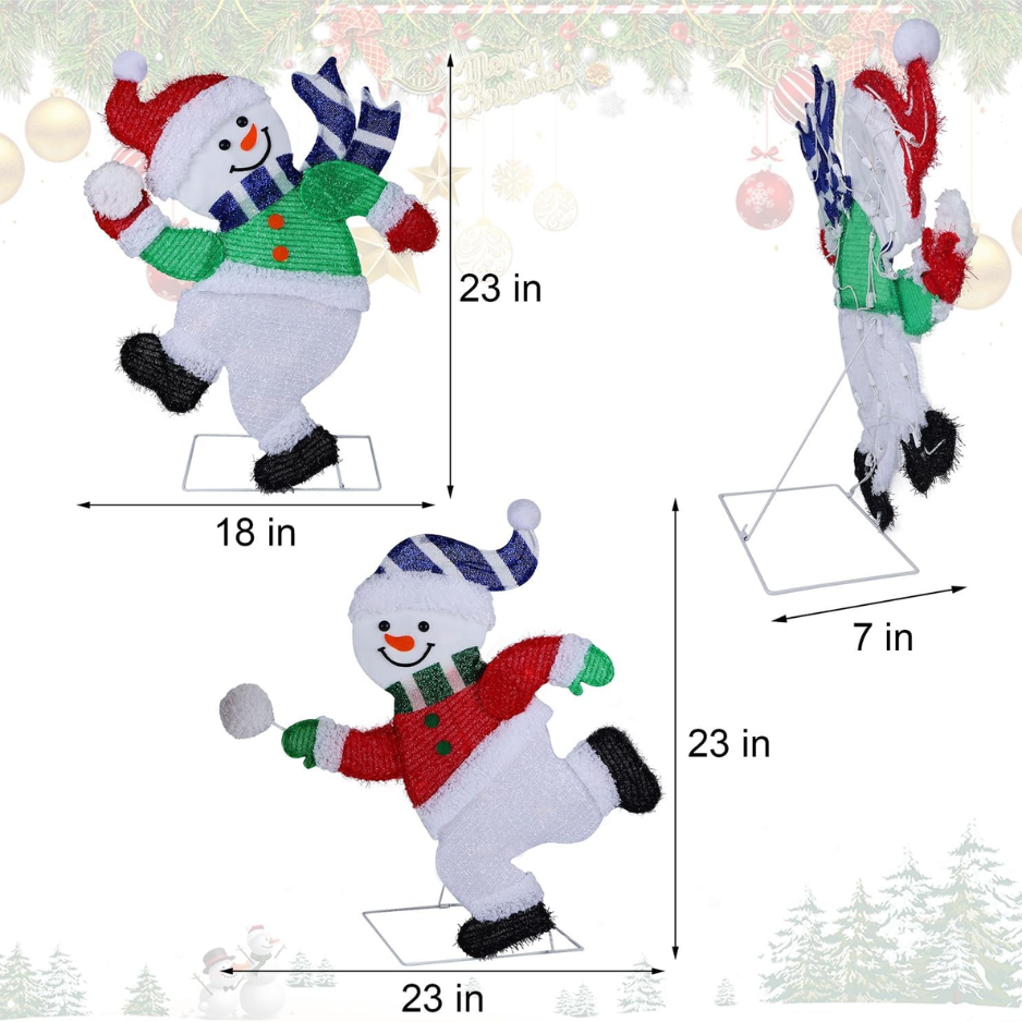 Set Of 2 Lighted Snowmen Christmas Decorations, Pre Lit 2D Tinsel Cute Snowman Snowball Fight With Lights, Light Up Plug In For Indoor Outdoor Xmas Winter Holiday Yard Lawn Garden Decor photo 2