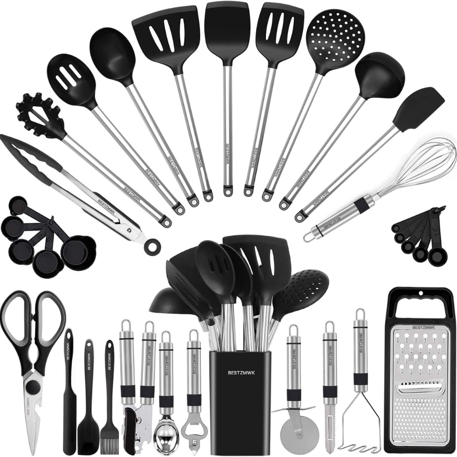 Kitchen Utensil Set Silicone Cooking Utensils 33 Kitchen Gadgets  Spoons For Nonstick Cookware Silicone And Stainless Steel Spatula Set-Best Kitchen Tools, Useful Pots And Pans Accessories photo 1