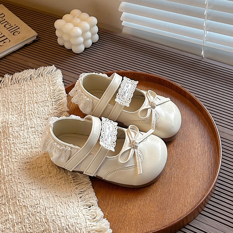 2026 Summer New Girls Mary Jane Shoes, Lace Trim Bow Decor Soft Sole Non-slip Kids Leather Fashion Flats photo 3