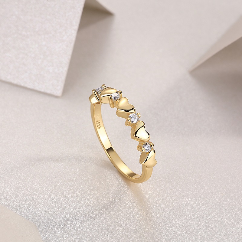 S925 Silver Gold Plated Heart Moissanite Ring, 3.9mm 4pcs D VVS1, GRA Certified US 5-9 photo 2