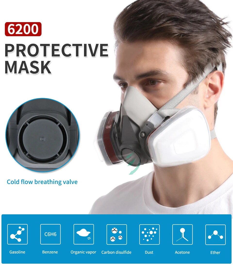 Original 6200 Reusable Respirator Half Face Cover Gas Mask With Fog-proof Glasses For Painting Spray Polishing Work Safety Smoke photo 2