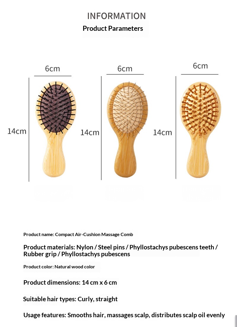 Factory Wholesale Bamboo Scalp Health Massage Air Cushion Comb Steel Needle Nylon Comb Tooth Smooth Hair Compact Portable Air Bag Comb photo 6