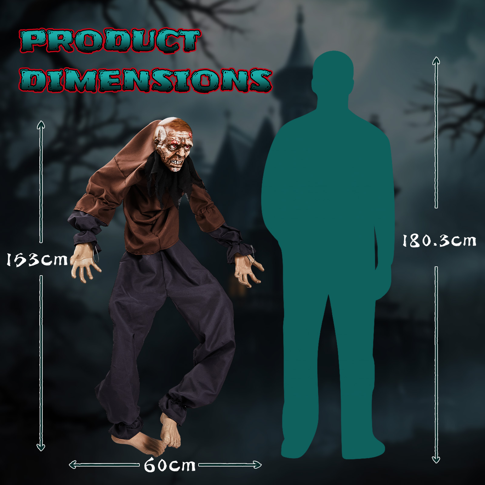 5ft Halloween Wall-Climbing Ghost Decoration With Sound-Activated Moving Legs,Roaring & Laughing Sound Effects,Battery Operated Batteries Not Included,Hanging Spooky Decor photo 2