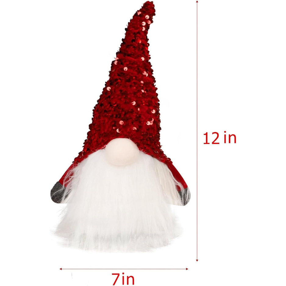 12 In Lighted Christmas Gnome, Handmade Sequins Hat Scandinavian Swedish Tomte, Light Up Elf Holiday Present, Battery Operated Winter Tabletop Christmas Decorations, 2 Set photo 2