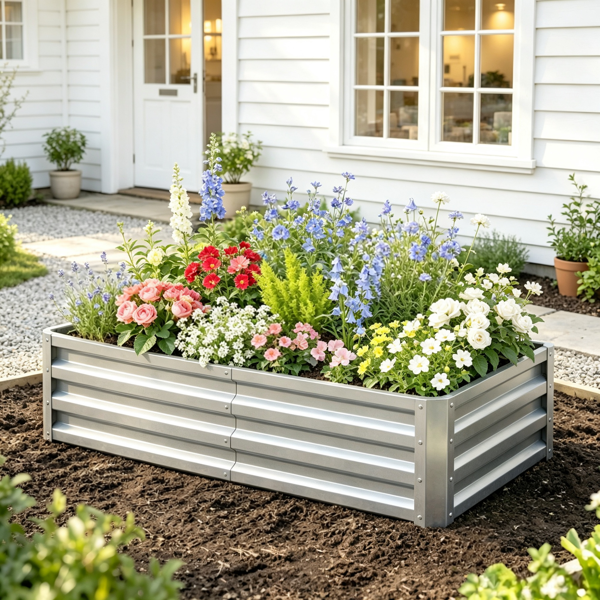 4inch X 2inch X 1inch Galvanized Raised Garden Bed For Patio Herb Gardening, Sturdy Metal Planter Box photo 1