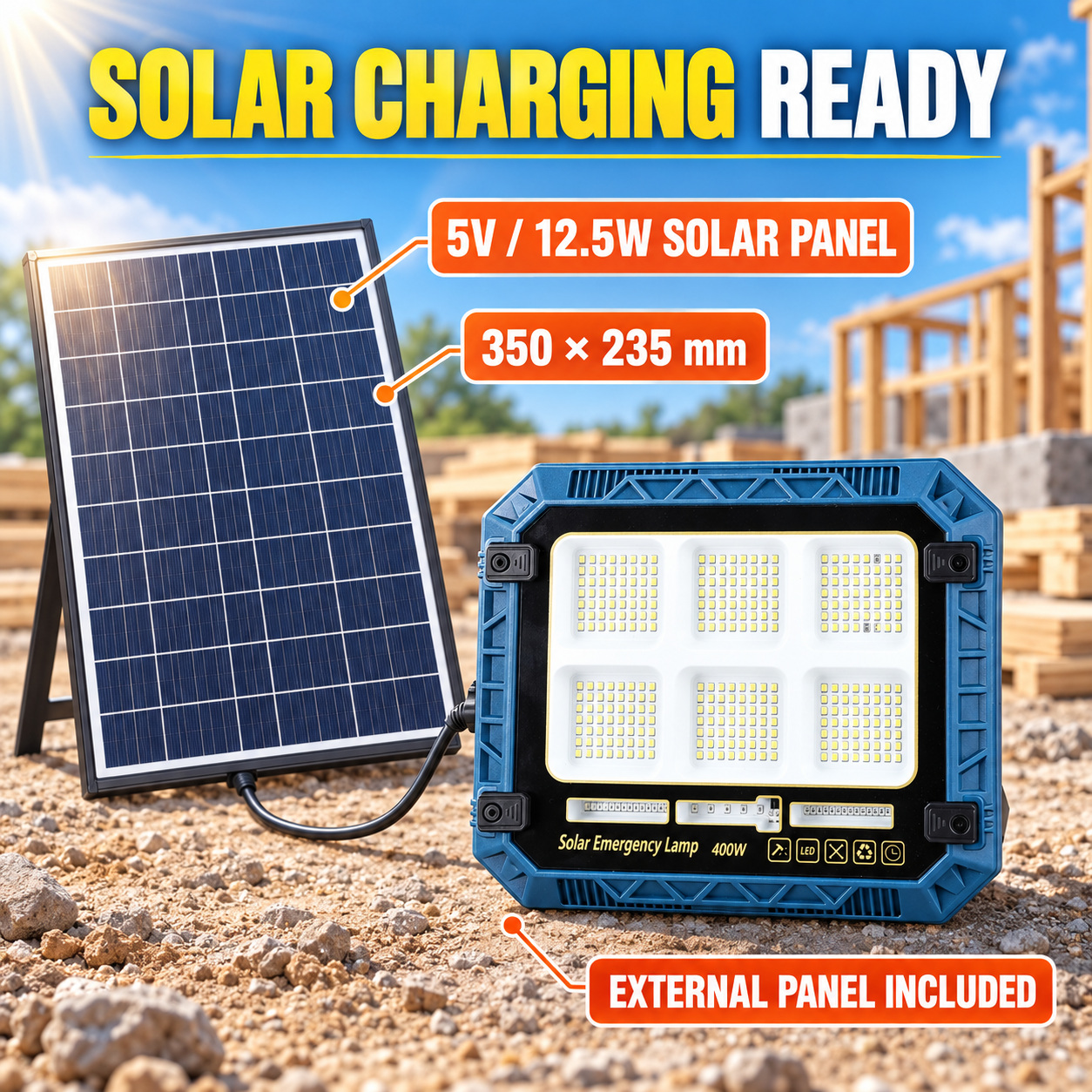 Solar Powered Rechargeable Battery Display 18650 W8113 3 Red Blue Warning LED Flood Light SMD photo 5