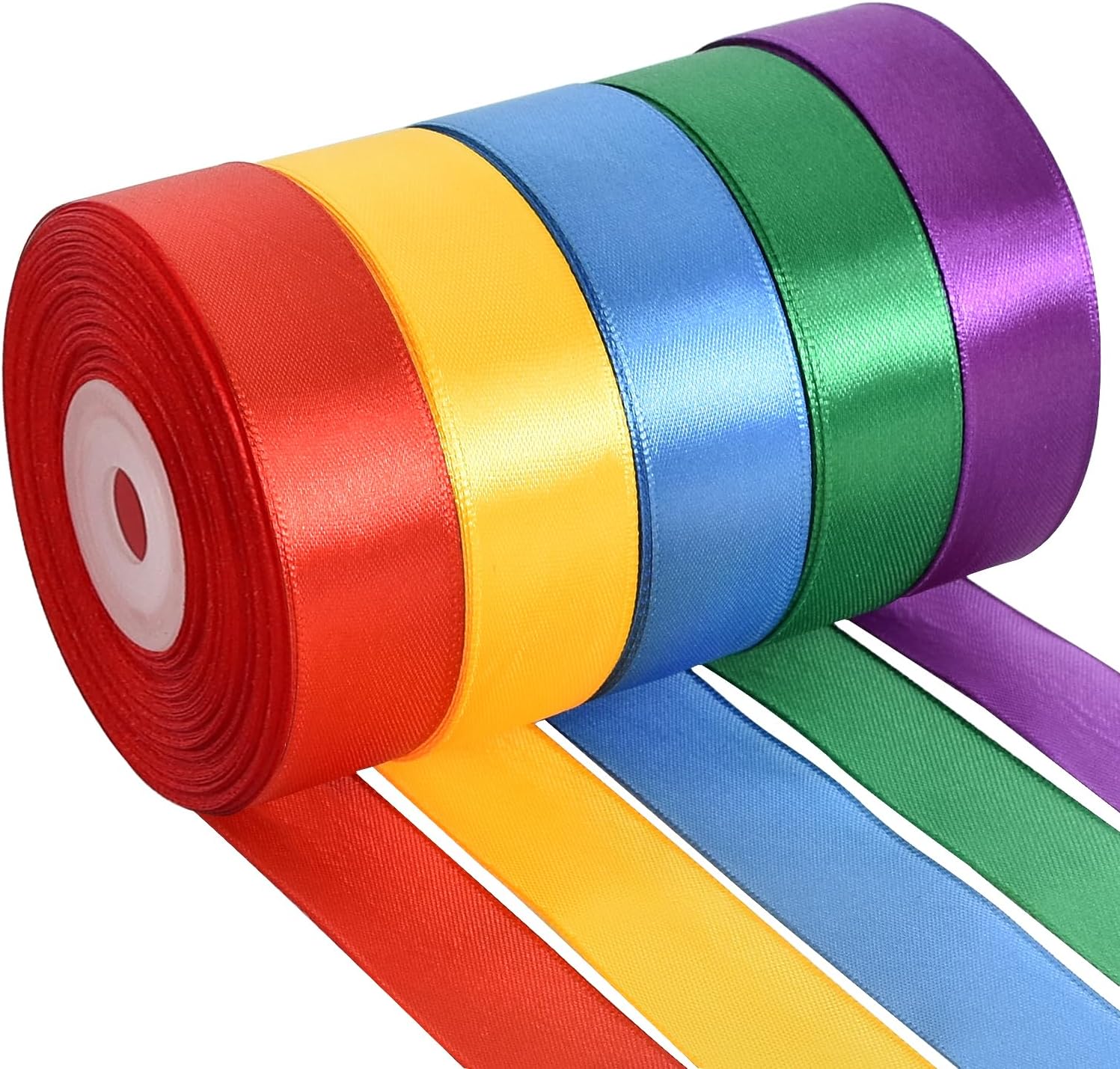 Satin Ribbon Rolls 5 Colors, 1 Inch X 125 Yards Fabric Ribbon For Gift Wrapping, Wedding, Party Decor, Bows And Crafts photo 1