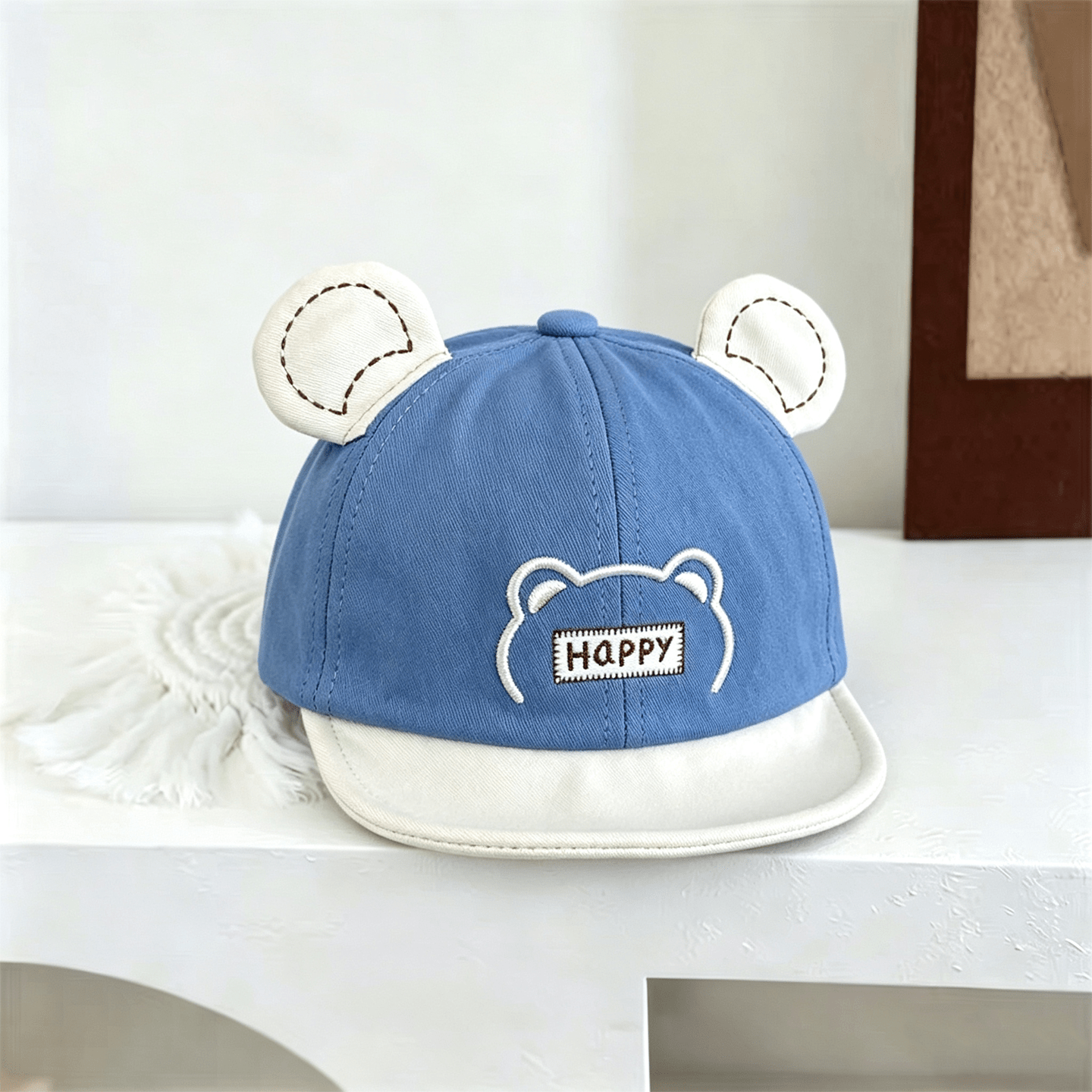 Baby-style Multi-color Three-dimensional Bear Ears Happy Embroidered Soft Brimmed Sun Protection Comfortable And Cute Style Baseball Cap Suitable For Daily Use photo 3