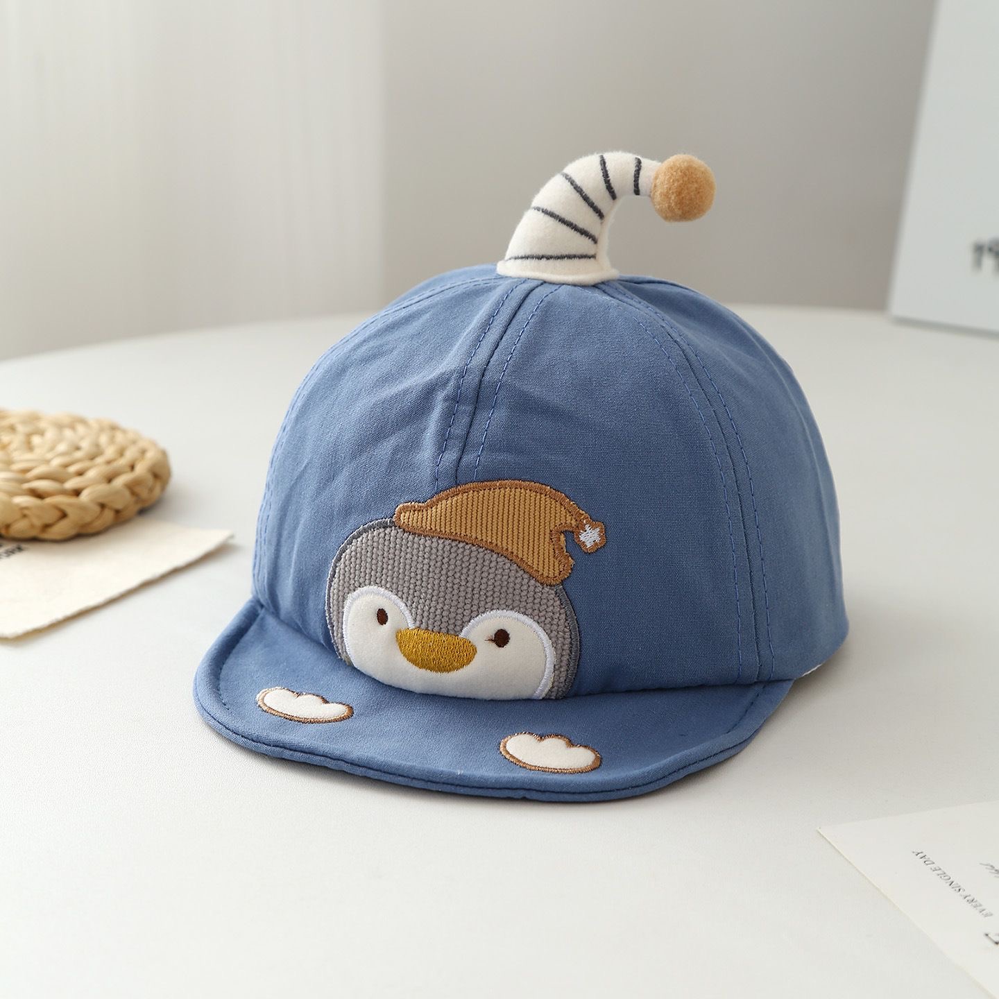Summer Children's Penguin Embroidered Striped Jujju Soft And Cute Casual Style Baseball Cap Suitable For Babies Aged 0-3 Years Old photo 5