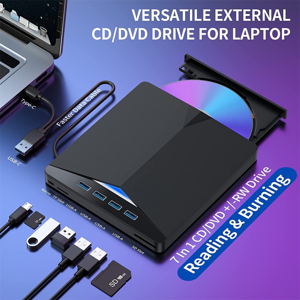 7 In1 External USB 3.0 DVD CD RW Writer Drive Burner Reader Player For Laptop PC photo 7