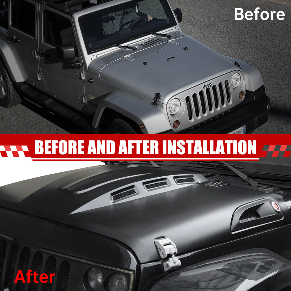 The Avenger Style Replacement Hood Compatible With 2007-2018 J Eep Wrangler JK JKU Unlimited Rubicon Black photo 2