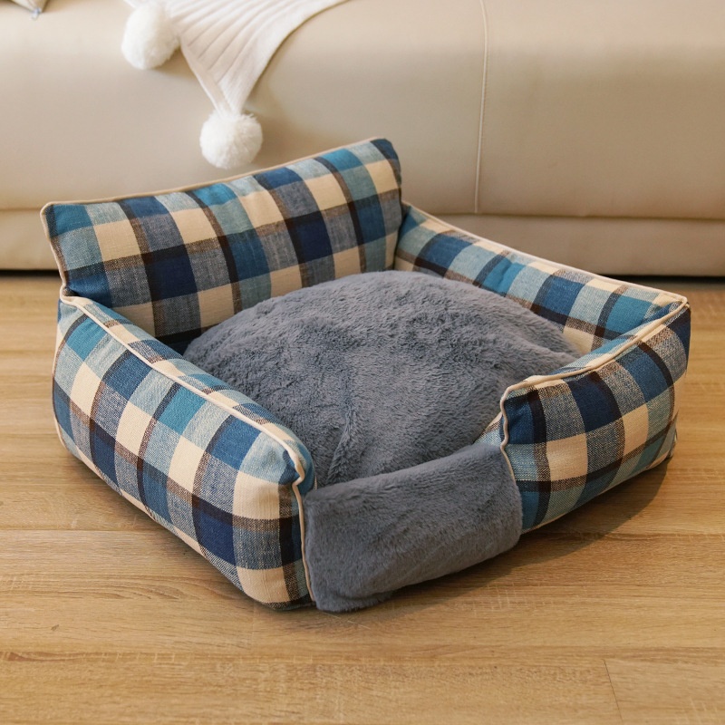 Retro Plaid All-Season Washable Pet Bed, Chew-Resistant For Small Medium Dogs & Cats photo 4