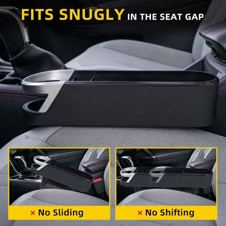2 Pack Car Seat Gap Organizer With Cup Holder, PU Leather Car Storage Box, Fill Gap  Stop Dropping, Driver Passenger Side, Easy Install, Fits Most Vehicles photo 6