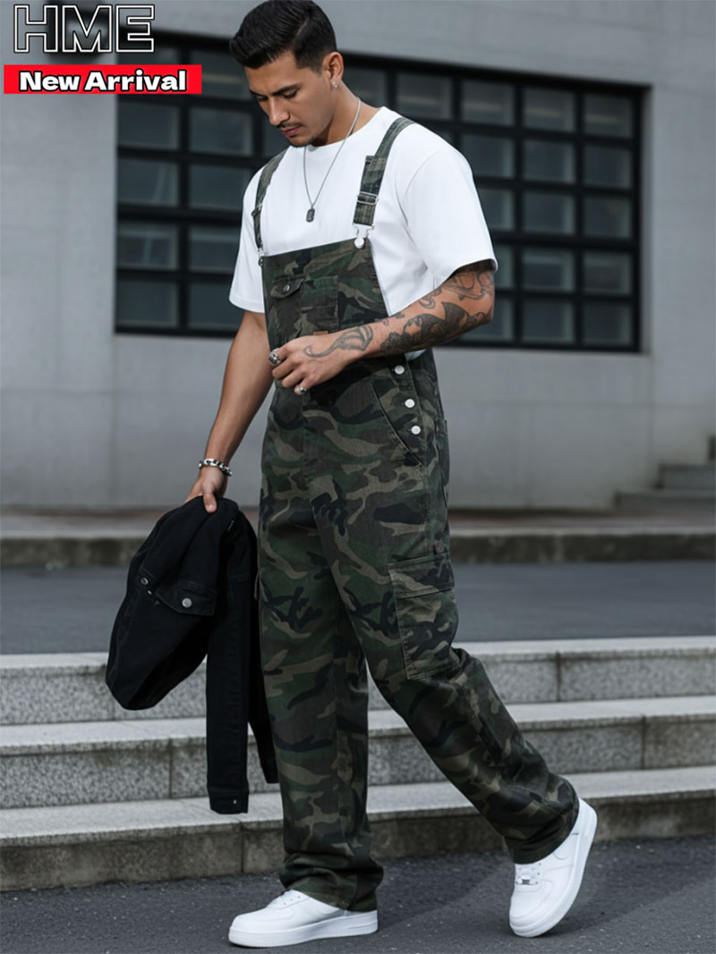 Men's Camo Bib Overalls Loose Fit Cargo Workwear Jumpsuit Multi Pocket Streetwear US Ready Stock photo 6