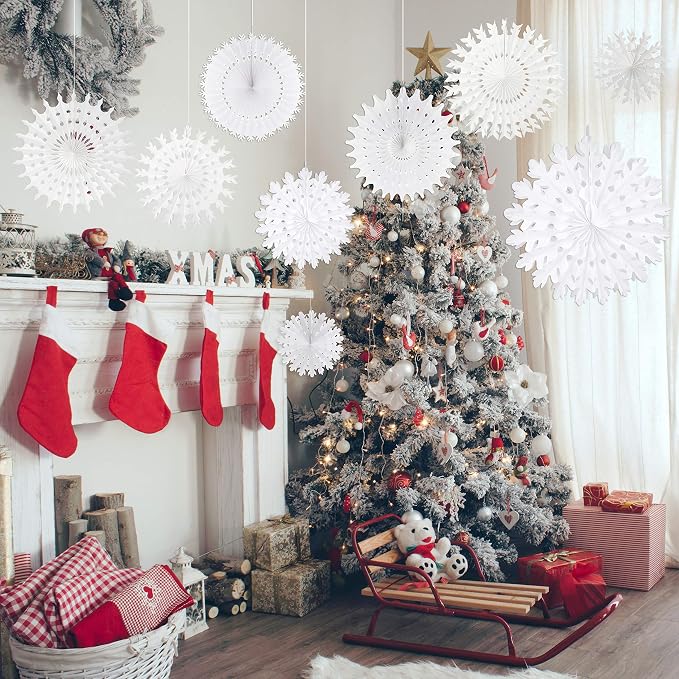 16-Piece White Paper Snowflake Decorations Assorted Sizes For Christmas, Winter Wedding And Party Decor photo 2