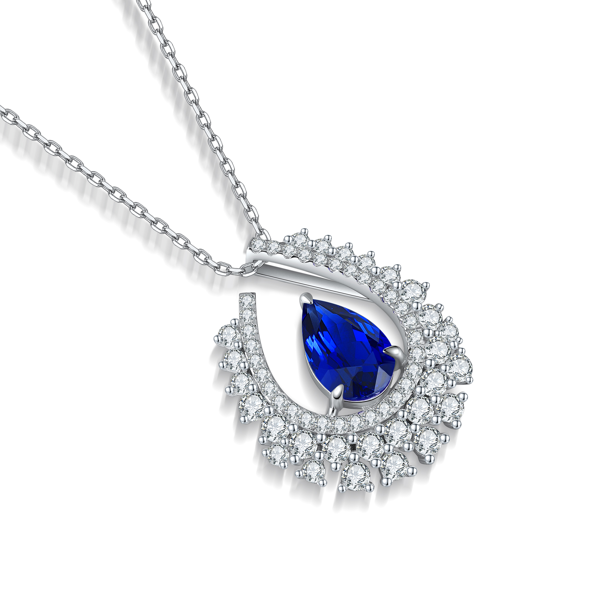 S925 Silver 4g Lab-Created Gemstone Necklace, 10.5x7mm Teardrop, 4 Colors, 40&5cm photo 4