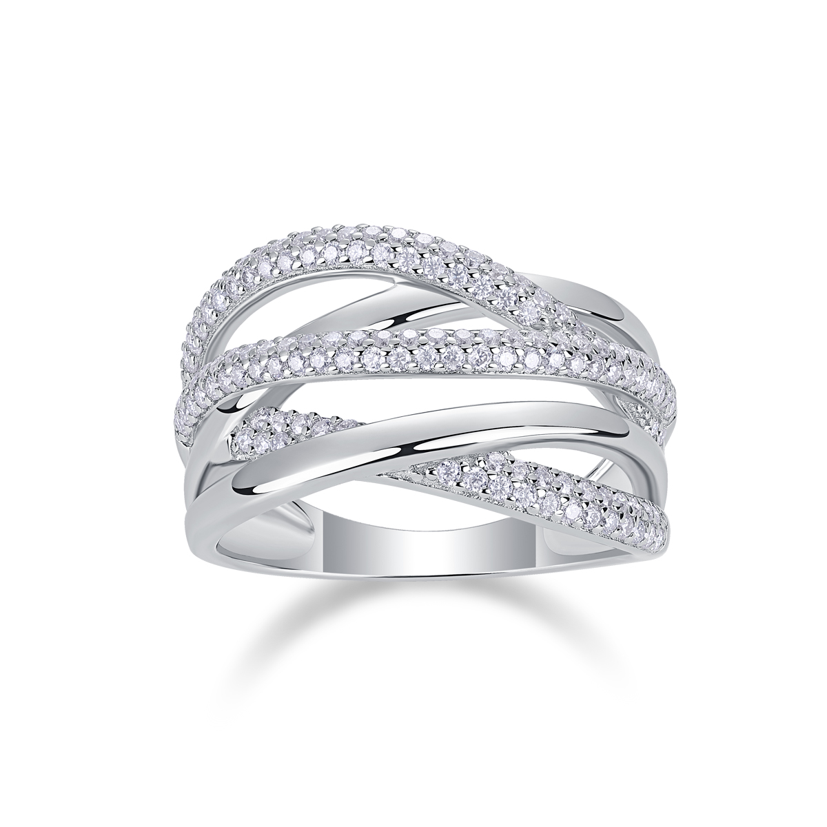 S925 Silver 5g Platinum Plated Moissanite Ring, 12.1mm Criss Cross Pave Band, D VVS1 GRA US 5-9 photo 1