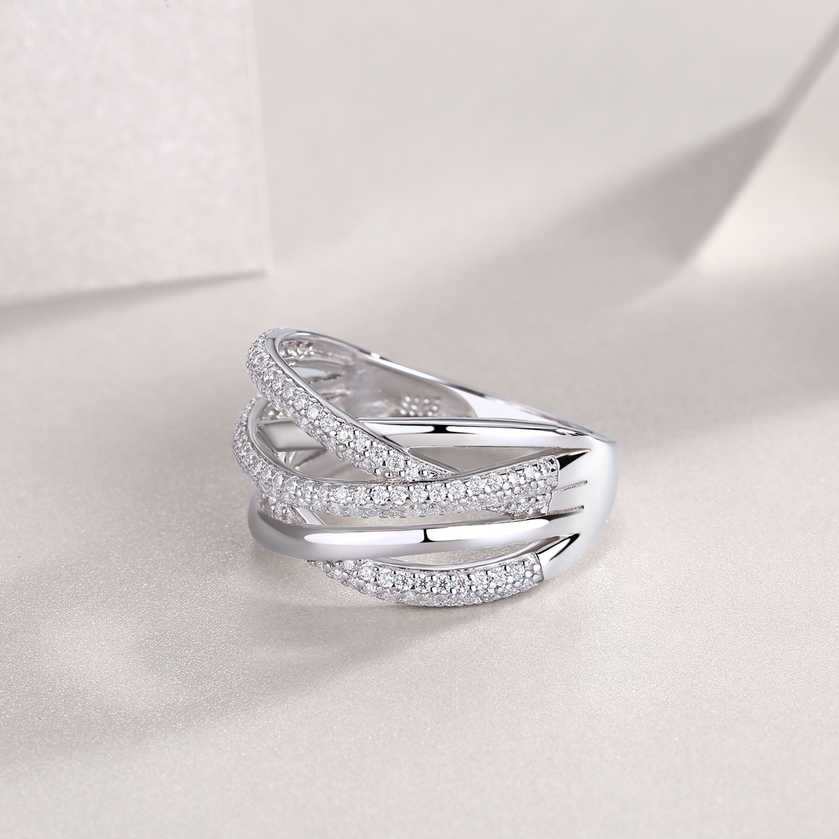 S925 Silver 5g Platinum Plated Moissanite Ring, 12.1mm Criss Cross Pave Band, D VVS1 GRA US 5-9 photo 5