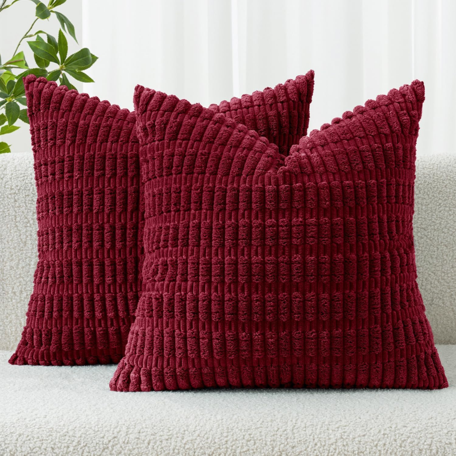 Christmas Corduroy Decorative Throw Pillow Covers 18x18 Burgundy photo 1