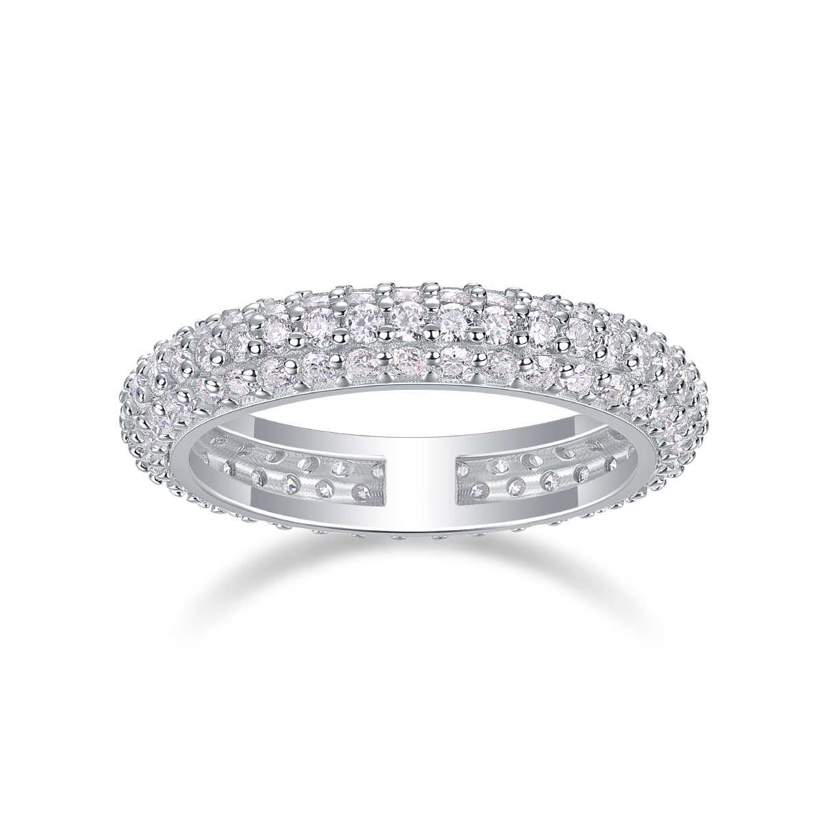 S925 Silver 2.8g Platinum Plated Moissanite Ring, 108pcs 1.5mm D VVS1 Pave Band, GRA Certified US 5-9 photo 6