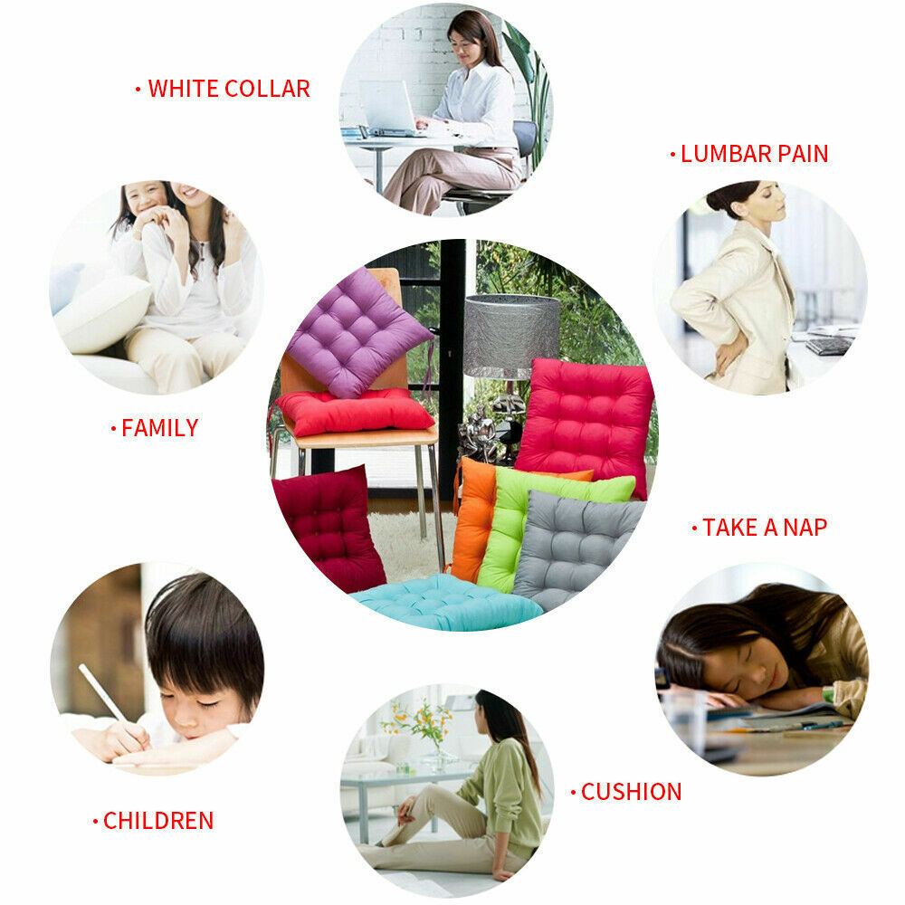 4 Pack Seat Pad Dining Room Garden Kitchen Chair Seat Cushions Tie On Plain UK photo 7