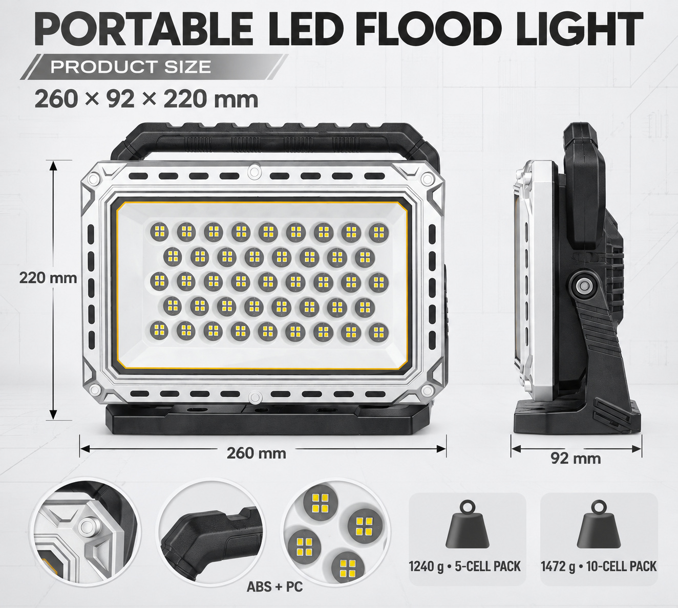 Rechargeable Battery Display Type C LED Work Light For W8141 5 2500LM SMD 2835 Flood photo 8