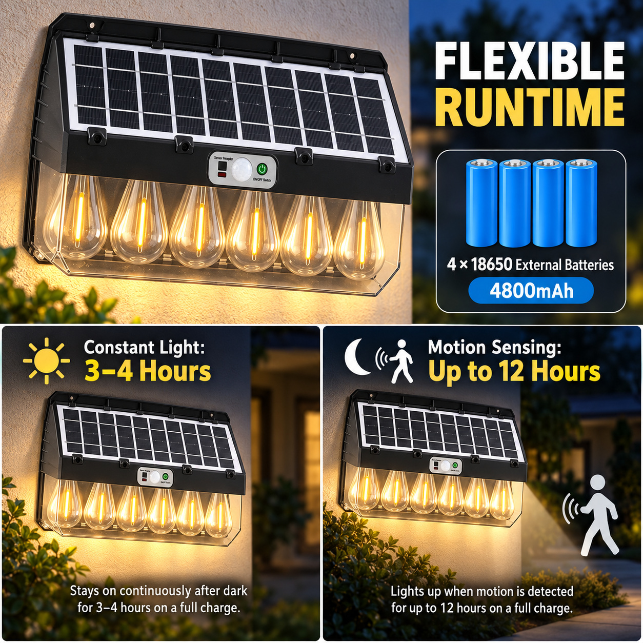Solar Powered Rechargeable Motion Sensor LED Work Light 4800mAh For Auto W7116 6 Remote Control photo 7