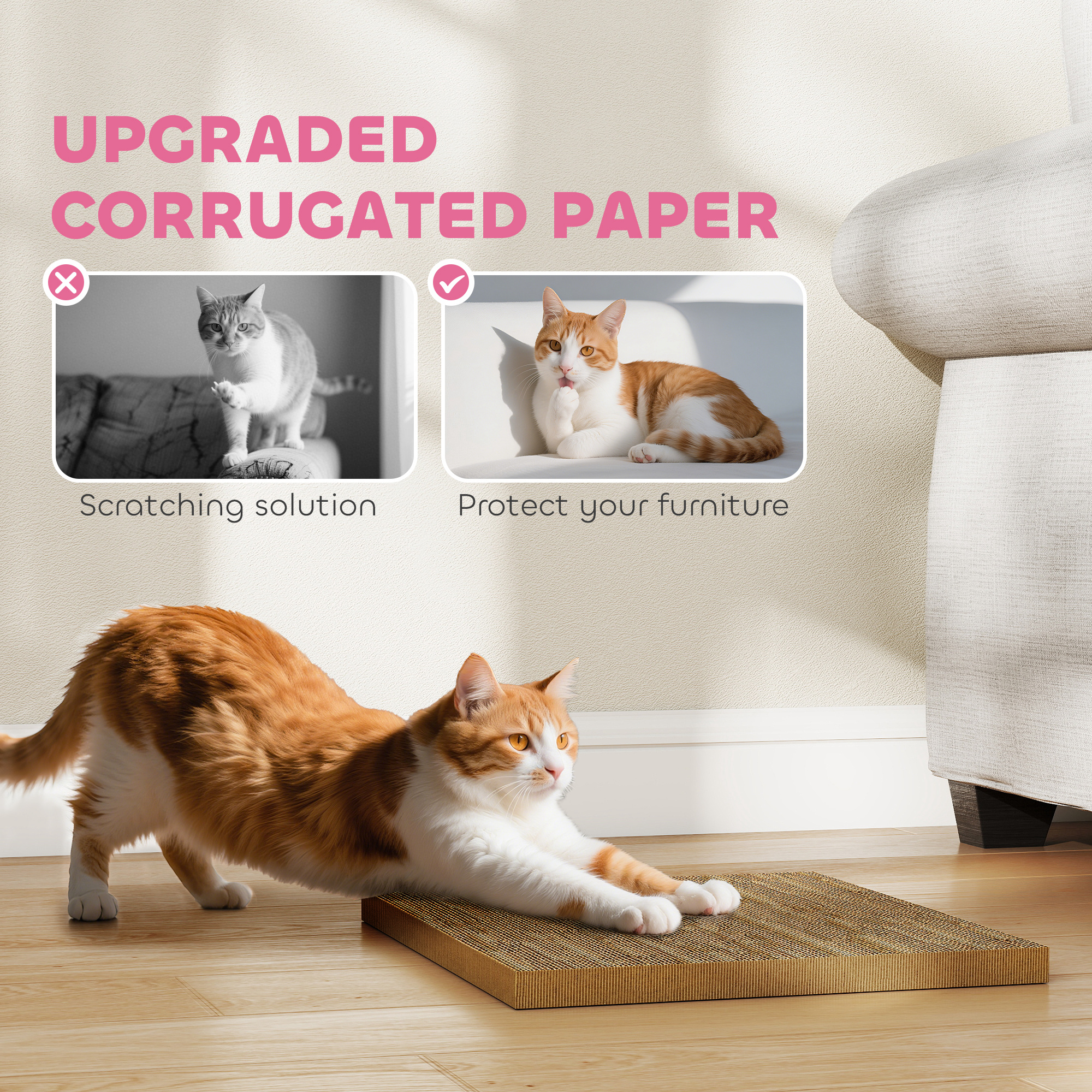 Cat Scratching Board, 2-in-1 Cardboard Cat House And Hideaway For Indoor Cats, Pink photo 4