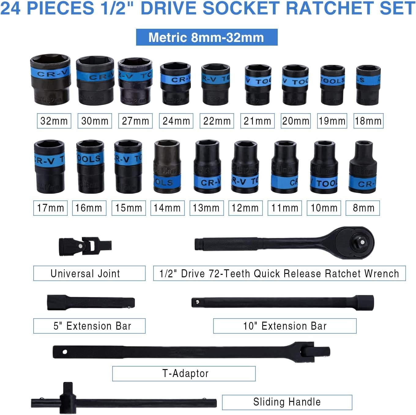 Heavy Duty   Ratchet Wrench 8-32mm Metric Socket Set Metal Case Socket Set photo 2