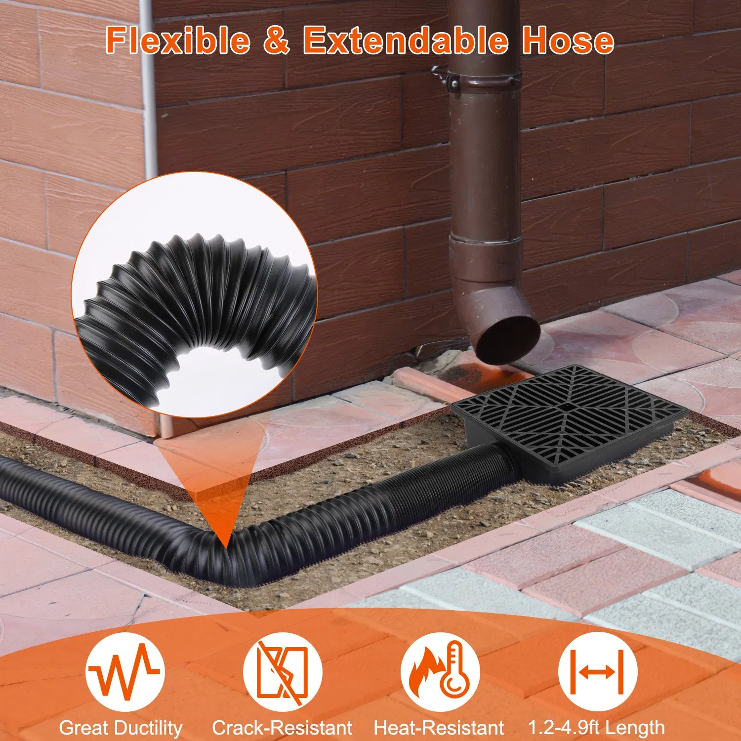 2Pcs Gutter Downspout Extension Low Profile No Deep Digging Catch Basin Downspout Extender with 4.9FT Flexible Extendable Hose For House Foundation Protection photo 7