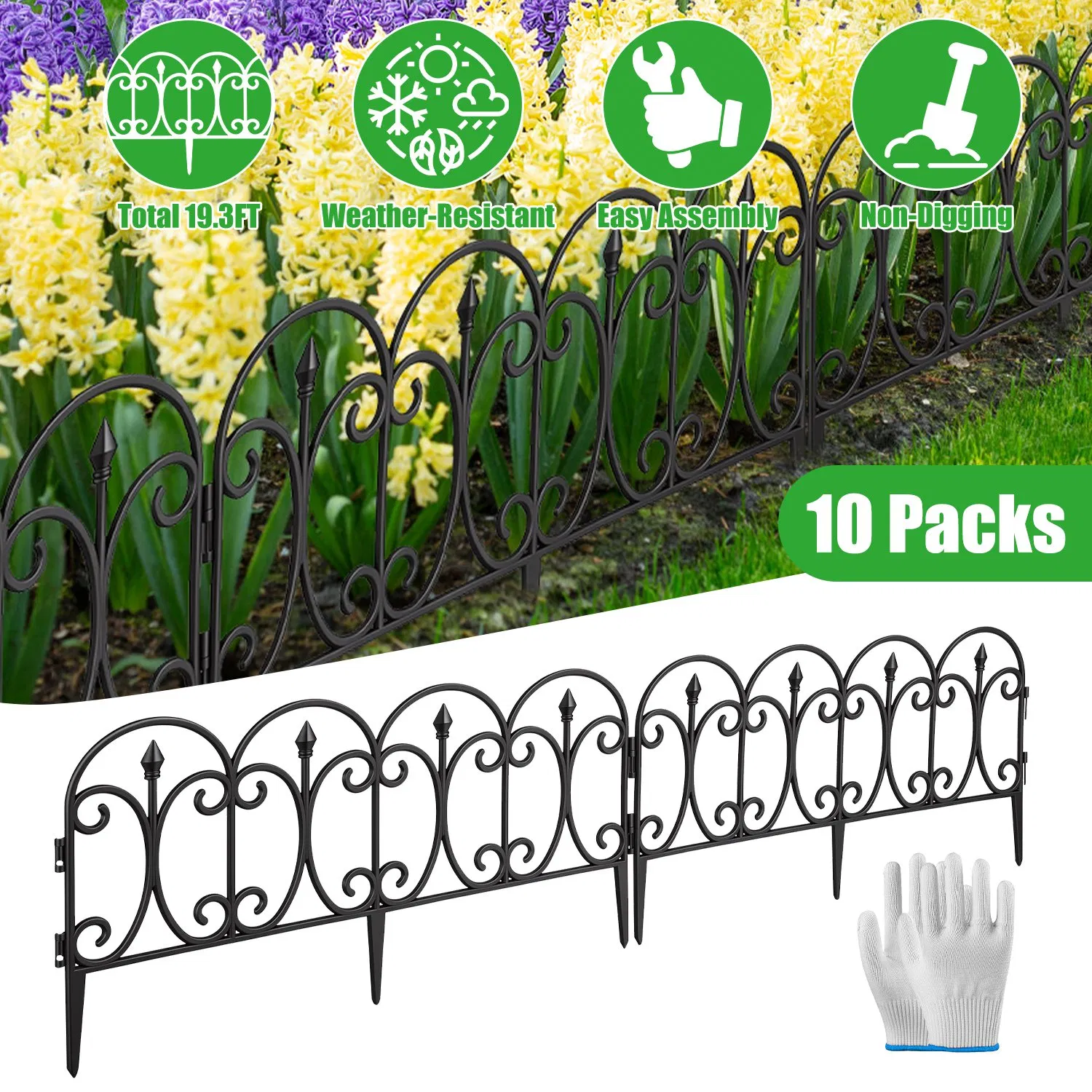 10 Pack Flexible Garden Edging, 19.3FT Interlocking PP Landscape Border with Angle Adjustable Panels, Weather Resistant No Dig Lawn Fence for Flower Bed Pathway Yard Decor photo 1